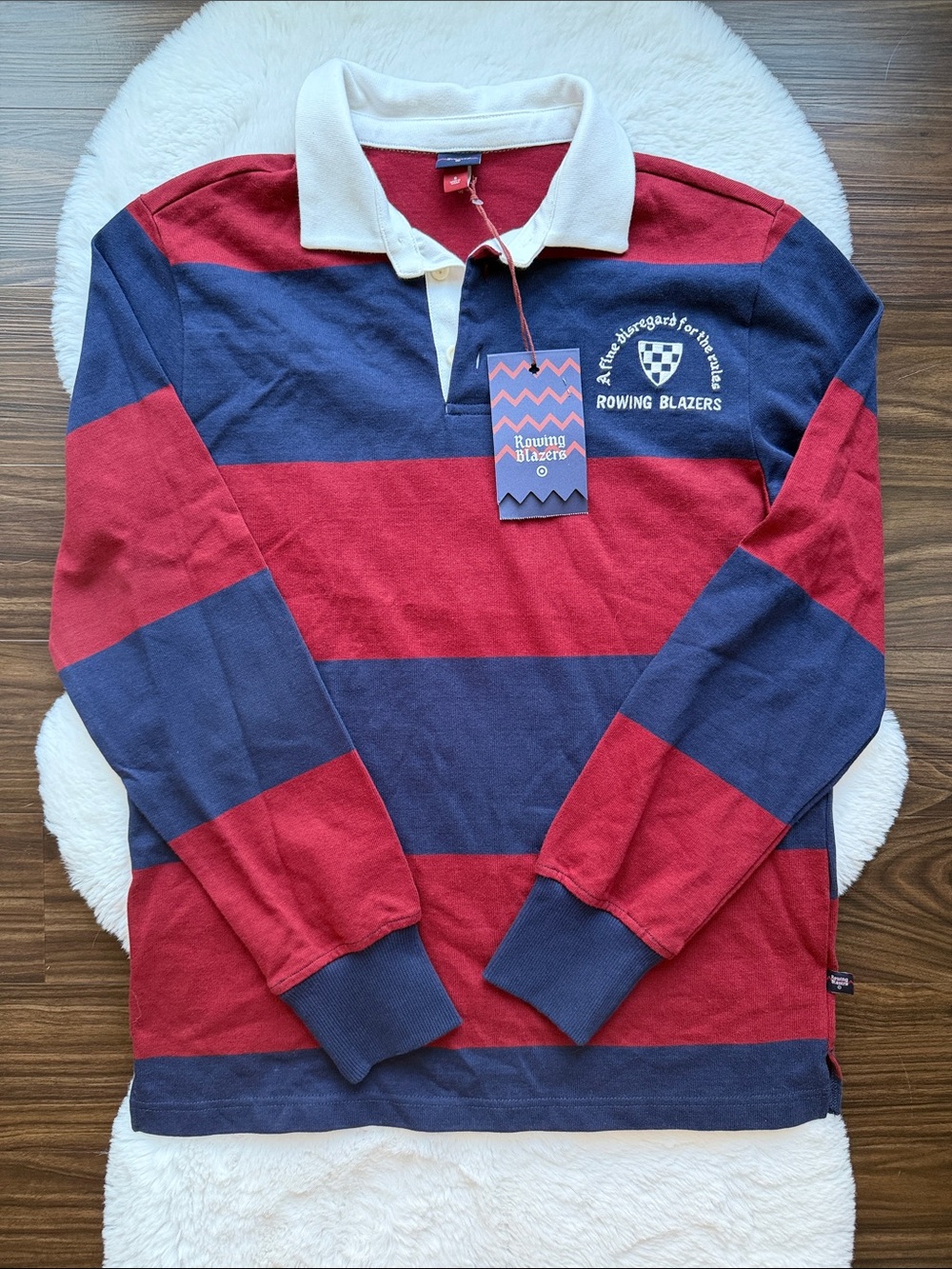 NWT Rowing Blazers x Target Burgundy Navy Striped Collared Rugby Shirt sz S